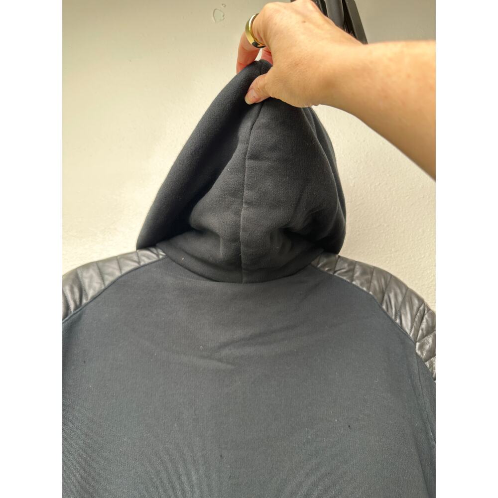 FUC Balmain Black Moto Hoodie Jacket Quilted Leather Shoulder Zip Sweatshirt M - Picture 6 of 15